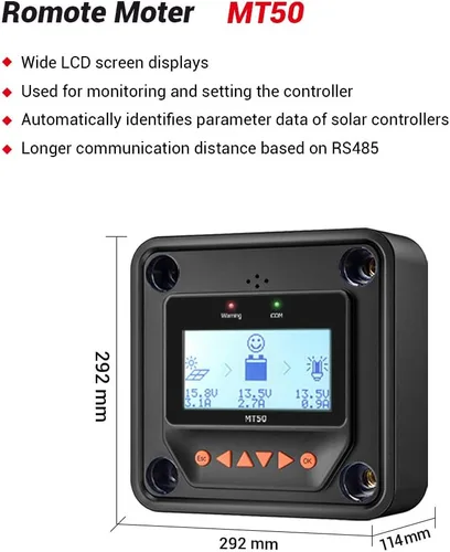 Miniatura 8 de EPEVER Controlador de carga solar 10A MPPT 12V/24V Auto Max.PV 100V Entrada Negativa Panel Solar Regulador de carga con MT50 Medidor remoto Sensor