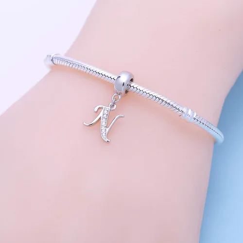 Miniatura 66 de ABUN Abalorio de plata de ley 925 con letra A a la Z, espaciador de inicial, con circonita cúbica transparete colgante, auténtica, para pulseras