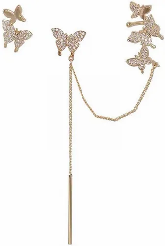 Aretes de mariposa con borlas asimétricas temperamento femenino personalidad clip de orejera aretes de hada joyería de disfraz para adolescentes y