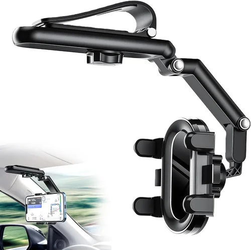 Miniatura 8 de Soporte de Teléfono para Parasol de Automóvil, Soporte Giratorio de Teléfono Celular con Visión Trasera de 360°, 1080 Multifunción Giratorio