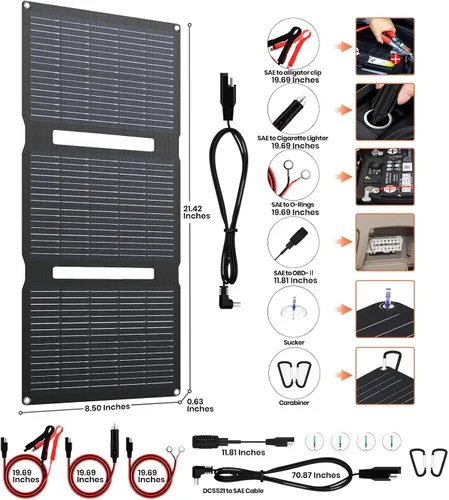Miniatura 4 de FlexSolar Kits de mantenimiento de cargador de goteo de panel solar plegable de 15 W, salida USB y CC de 12 V con controlador integrado, incluye