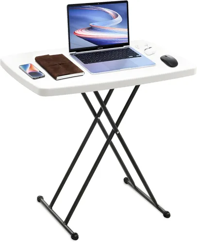 Miniatura 11 de Bblife Mesa portátil plegable para eventos de 4 pies, mesa de camping de plástico con 2 alturas ajustables, mesa de utilidad resistente para Blanco