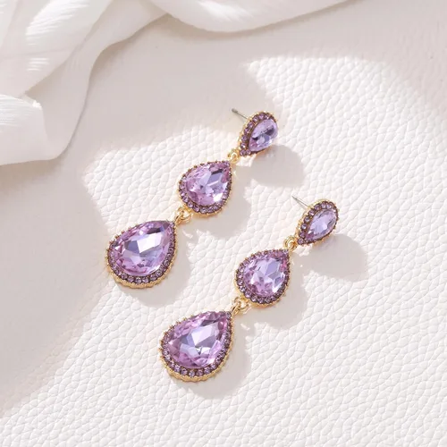 Miniatura 143 de EleQueen Pendientes de cristal austriaco en tono dorado para mujer, forma de pera de 2.5 pulgadas, color esmeralda