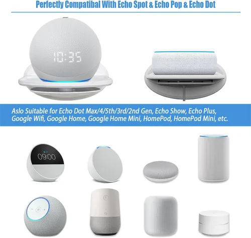 Miniatura 3 de Estante de montaje en pared, compatible con Echo Spot, Echo Pop, Echo Dot, HomePod Mini, Google Home, con almacenamiento de cable, fácil