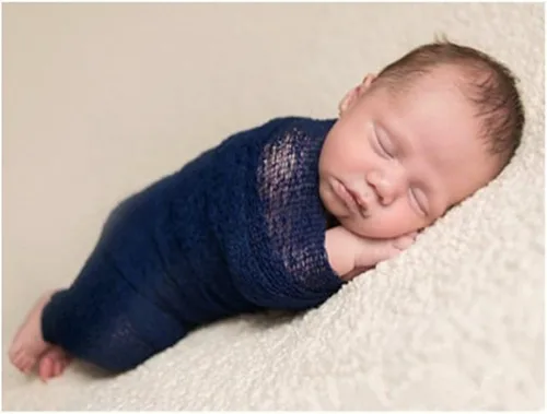 Newborn Photography Props Wrap Stretch Long Ripple Blanket Yarn Baby Photo Props Boy Girl Cloth Fabric Layer Azul Oscuro