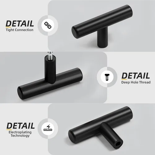 Miniatura 4 de goldenwarm Paquete de 5 pomos negros para gabinete, pomos de barra en T y tiradores de cajón para herrajes de armario, muebles de dormitorio