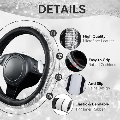 Miniatura 4 de CAR PASS Juego de fundas de asiento de coche con diamantes brillantes de 11 piezas, accesorios de coche con diamantes brillantes para mujer, funda
