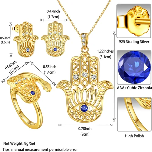Miniatura 7 de Evil Eye Hamsa Hand of Fatima Lotus Yoga Buddha AnilloPendientesColgante Collar de Plata de Ley 925 Plata de Ley 925 Chapado en Oro de 18 KtOro Rosa