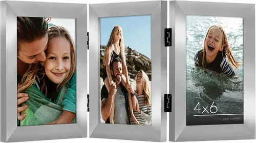 Miniatura 32 de Armazón de fotos con bisagra y frente de vidrio. Fabricado para exhibir dos fotos de 4 x 6 pulgadas, se para de manera vertical en el escritorio