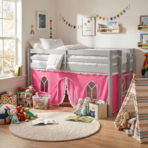 Miniatura 6 de Alaterre Furniture Jasper - Cama tipo loft tamaño individual, marco gris paloma y fondo rosa/blanco Gris (Dove Gray)