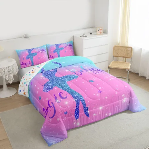 Miniatura 51 de Erosebridal Juego de ropa de cama de princesa de ballet, tamaño Queen, juego de edredón de 3 piezas para niñas bailarinas de ballet, lindo juego