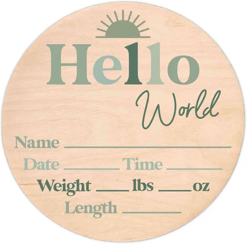 Miniatura 11 de Letrero de recién nacido "Hello World" - Placa de anuncio de nacimiento con nombre de bebé para hospital - Accesorio para fotos - Decoración