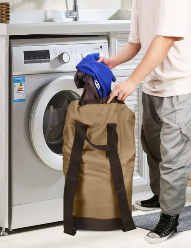 Miniatura 7 de Dalykate Mochila Cesto para Ropa Sucia, Mochila para Lavandería con Correas para el Hombro y Bolsillo de Malla, Bolsa Resistente de Nailon para Ropa