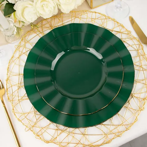 Miniatura 181 de Tableclothsfactory Paquete de 10 platos redondos de plástico negro de 6 pulgadas para ensalada de postre, platos desechables con borde ondulado