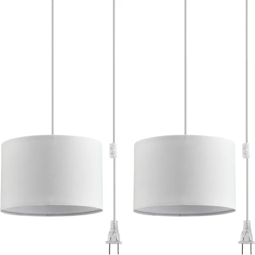 Miniatura 15 de Paquete de 2 lámparas colgantes enchufables, luz colgante con cable transparente de 15 pies, interruptor de encendido/apagado, pantalla de lámpara