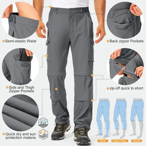 Miniatura 8 de Mens Hiking Pants Convertible Quick-Dry-Stretch-Lightweight Zip-Off Outdoor Waterproof Safari Scouts Fishing Pants