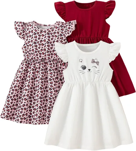 Miniatura 26 de Vestidos para niñas Vestidos para niñas pequeñas Paquete de 3 Vestido casual de fiesta con estampado patinador acampanado tipo A Vestido de verano