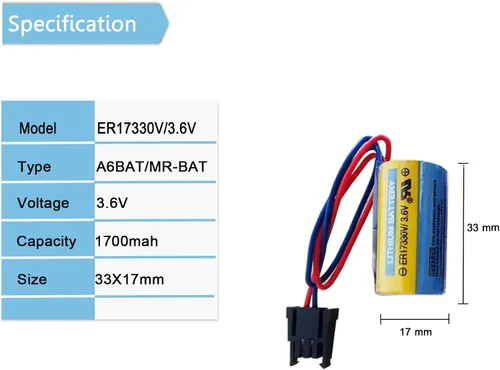 Miniatura 2 de 2 baterías PLC ER17330V/3.6V 1700mAh A6BAT MR-BAT con enchufe para sistema CNC FANUC