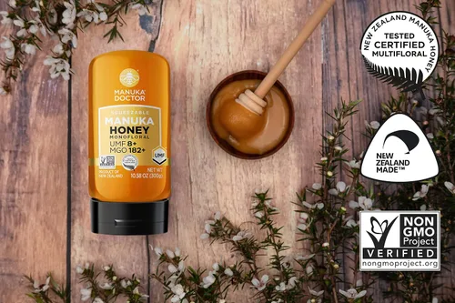 Miniatura 4 de MANUKA DOCTOR - Paquete monofloral de miel de Manuka UMF8/MGO 182+ SQUEEZY y MGO 525+, miel de Nueva Zelanda 100% pura. Certificado. Garantizado.