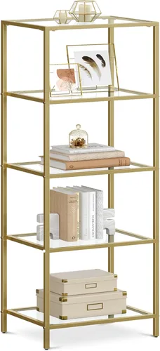 Miniatura 9 de VASAGLE - Librero, estantería de 4 niveles, estantería delgada para dormitorio, baño, oficina en casa, vidrio templado, marco de acero, negro mate