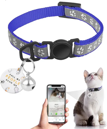 Miniatura 15 de Collar de Gato con Liberación de Seguridad con Etiqueta de Nombre de Código QR, Collares Reflectantes para Gatitos con Cascabel, Etiqueta