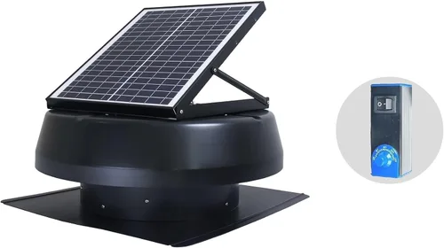 iLIVING Ventilador inteligente con termostato solar y listo para uso híbrido para techo de ático, 14", 40 vatios, 1150 CFM, enfría hasta 2900 pies