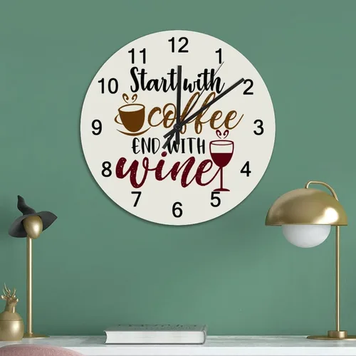 Miniatura 4 de Relojes de pared silenciosos de PVC sin tictac, comienza con extremo de café con relojes de pared redondos de vino, funciona