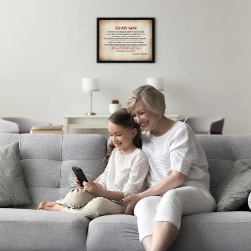 Miniatura 4 de AMERICAN LUXURY GIFTS Impresión artística de pared con texto en inglés "To My Son", "Love Dad", impresión familiar inspiradora de 10 x 8 pulgadas