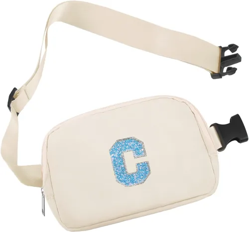 COSHAYSOO Riñonera de cintura pequeña cruzada con parche de letra inicial A-Z para mujeres, adolescentes, niñas, corriendo, viajando a todas partes,