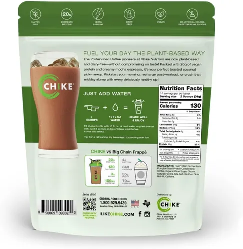 Miniatura 2 de CHIKE Café helado de proteína con sabor a mocca de coco tostado, proteína vegetal, 16.8 OZ