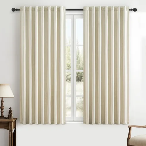 Miniatura 29 de Cortinas opacas extraanchas, 2 paneles para puertas corredizas de vidrio, moderna mezcla de lino plisado pesado, piso a techo, ventanas grandes, 70