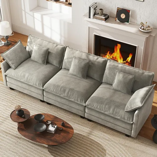 Miniatura 42 de WorthFurni Sofá Seccional Modular de 111.4", Sofá de Nube en Forma de U con 2 Otomanas Móviles, Cómodo Sofá de Chenille de Asiento Profundo