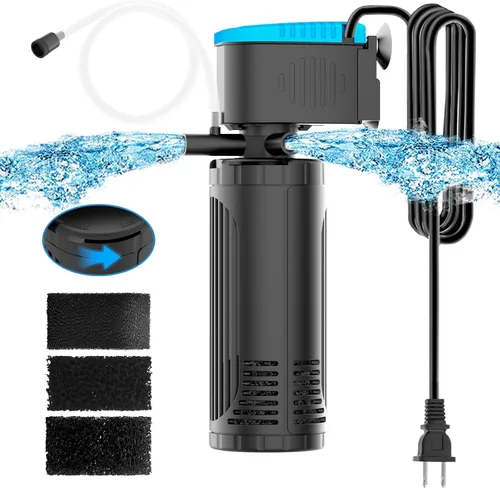 Miniatura 9 de AquaMiracle Filtro sumergible para acuario de 3 etapas en tanque con doble salida de agua y aireación, flujo de agua ajustable 225 GPH filtro