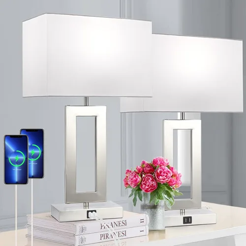 Miniatura 7 de BrightWe Juego de 2 lámparas de mesa para dormitorio, lámparas de mesa de control táctil con 2 puertos USB, lámparas de mesita de noche regulables