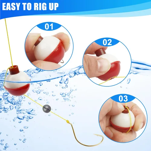 Miniatura 4 de AGOOL Fishing Bobbers Set Snap Hard ABS on Red/White Fishing Floats Bobbers Push Button Round Buoy Floats Tackle Accessories