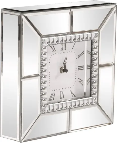 Miniatura 2 de Howard Elliott Collection Reloj de mesa con acabado de espejo con borde de vidrio con cuentas, reloj de espejo plateado decorativo para oficina