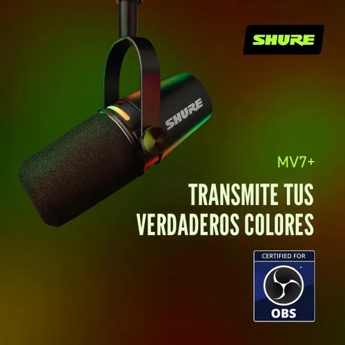 Miniatura 9 de Shure MV7+ - Micrófono dinámico para podcasts, certificado OBS, audio mejorado, panel LED, salidas USB-C y XLR, modo de nivel automático, filtro