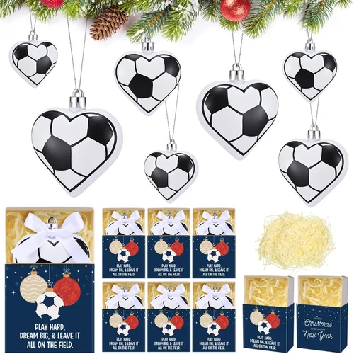 Miniatura 8 de Jenaai 12 juegos de adornos de Navidad de tenis de 2.4 pulgadas, adornos deportivos colgantes para árbol de Navidad con caja de color, mini pelota