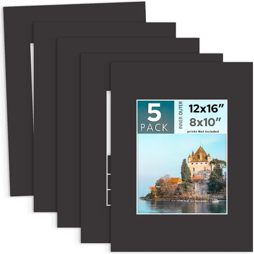 Miniatura 30 de MBC MAT BOARD CENTER, Paquete de 5 paspartús negros de 4x6 para fotos de 3x5, corte biselado, libre de ácido, grosor de 4 capas