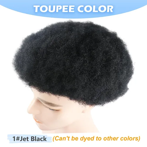 Miniatura 9 de Pelucas Afro Rizadas Toupé para Hombres Pelucas para Hombre Afroamericano Negro Unidad de Cabello Masculino Negro Rizado Afro Tejido Masculino