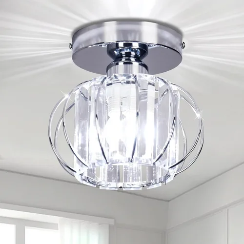 FRIXCHUR Lámpara de araña pequeña semiempotrada, accesorio de lámpara de techo de cristal cromado, accesorio de lámpara de techo de cristal moderna