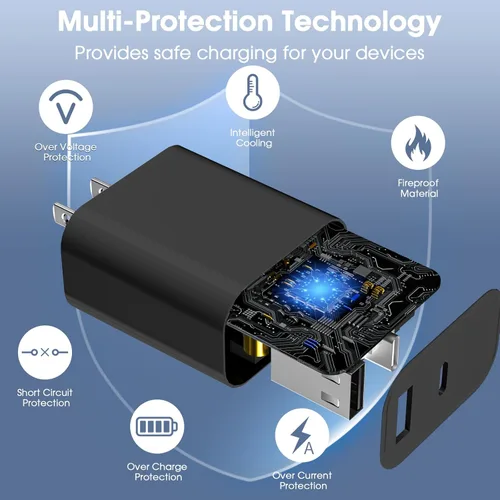 Miniatura 6 de Cargador para iPhone 17/16/15 Pro/Pro Max, cargador de pared USB-C de doble puerto con PD 40 W y carga rápida QC 20 W, cable USB-C de 10 pies