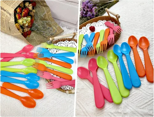 Miniatura 4 de Jawbush 16 utensilios para niños, tenedores y cucharas de plástico para niños, utensilios reutilizables para niños, juego de cubiertos duraderos 8