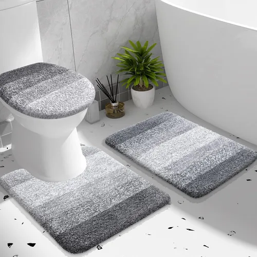 Miniatura 9 de OLANLY Juego de alfombras de baño de 3 piezas, alfombra de baño de microfibra suave absorbente, alfombra de contorno en forma de U para inodoro