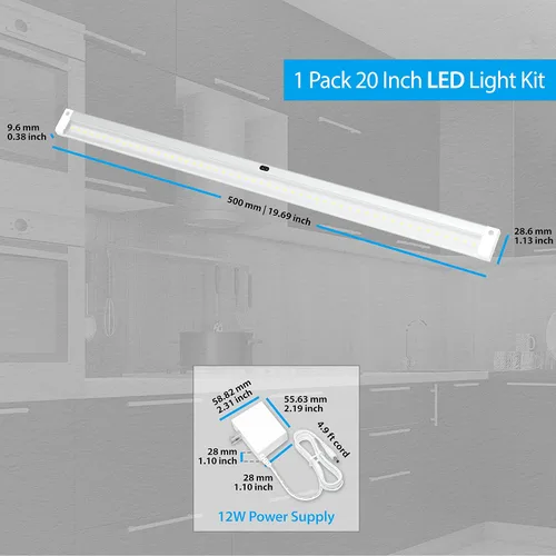 Miniatura 8 de EShine Kit de iluminación LED activado por movimiento de mano para debajo del gabinete, regulable, paquete de 1, 20 pulgadas - Control de atenuación