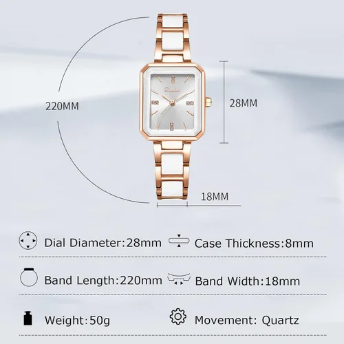 Miniatura 5 de RORIOS Reloj analógico de cuarzo para mujer, con correa de cerámica, reloj de pulsera cuadrado impermeable para mujeres y mujeres