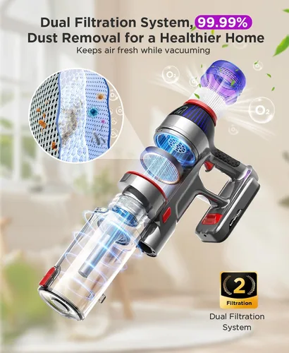 Miniatura 6 de Cuzmok - Aspiradora de varilla inalámbrica para el hogar: potente succión, diseño ligero sin enredos y batería desmontable de 2600mAh hasta 50