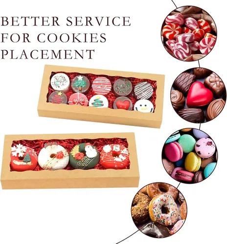 Miniatura 5 de 5 cajas de galletas marrones de 12 x 5 x 1.5 pulgadas, cajas de panadería con ventana, caja de chocolate y fresas para recuerdos de boda, regalos