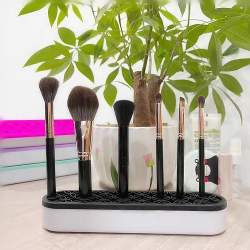 Miniatura 4 de TANG SONG 1 PC Organizador de brochas de maquillaje de silicona, caja de almacenamiento de cosméticos para escritorio (Negro)