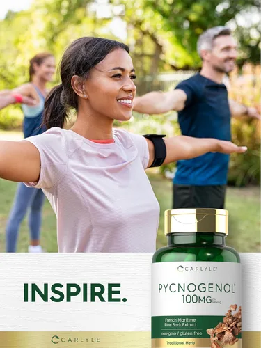 Miniatura 6 de Carlyle Pycnogenol 100mg 30 cápsulas Extracto de corteza de pino marítimo francés Pinus Pinaster Suplemento sin OMG y sin gluten